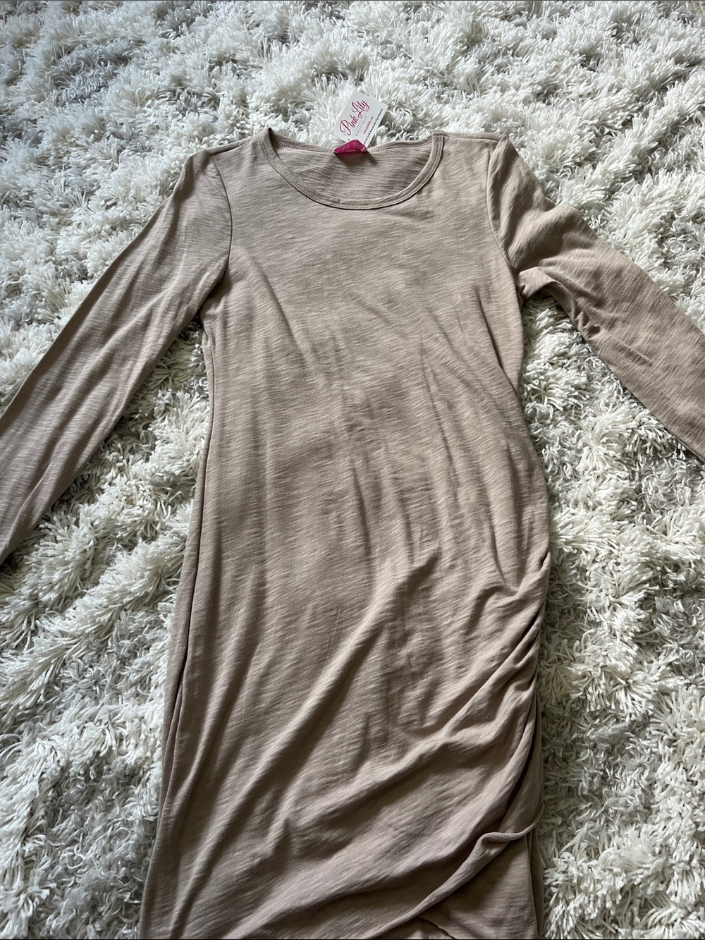 Pink Lady Neutral Taupe Long Sleeve Bodycon Dress